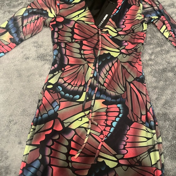 Mariposa Beauty Mesh mini dress black /combo  fashion nova - Picture 5 of 7